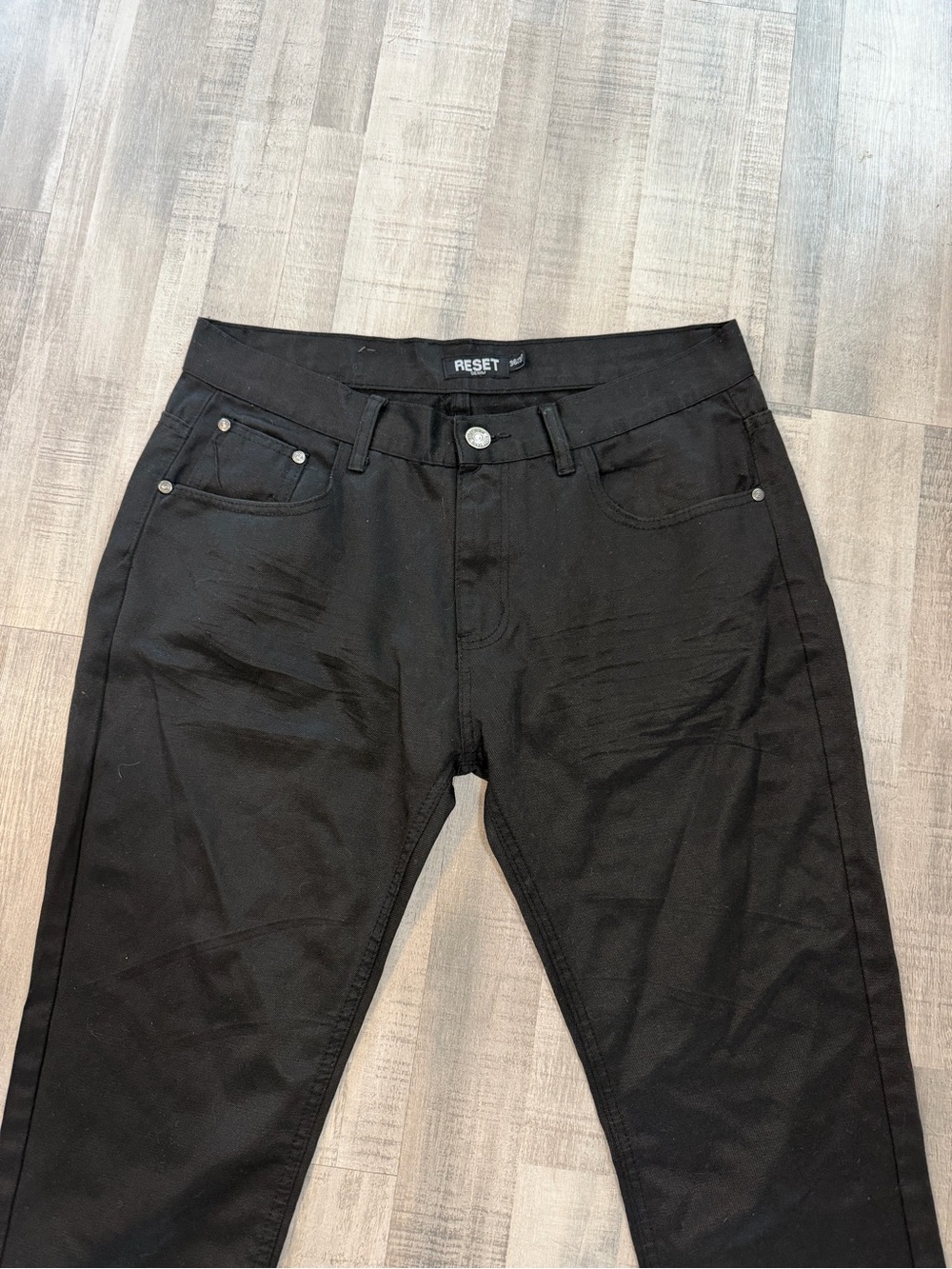 RESET Denim Men’s Black Jeans Size 36x32 Slim Straight Coated Five Pocket